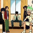 The Anime Geniuses Meet, a Bleach, Death Note, Naruto, Classroom of the Elite, Dr. Stone, Tomodachi Game, Code Geass and Anime fanfiction comic. 