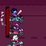 Episode-29: - Episode 29 of Kris performs surgery, a Deltarune fanfiction comic. The gang are squaring off against Rexum on motorcycles, but none of them remembered to bring their card decks.
